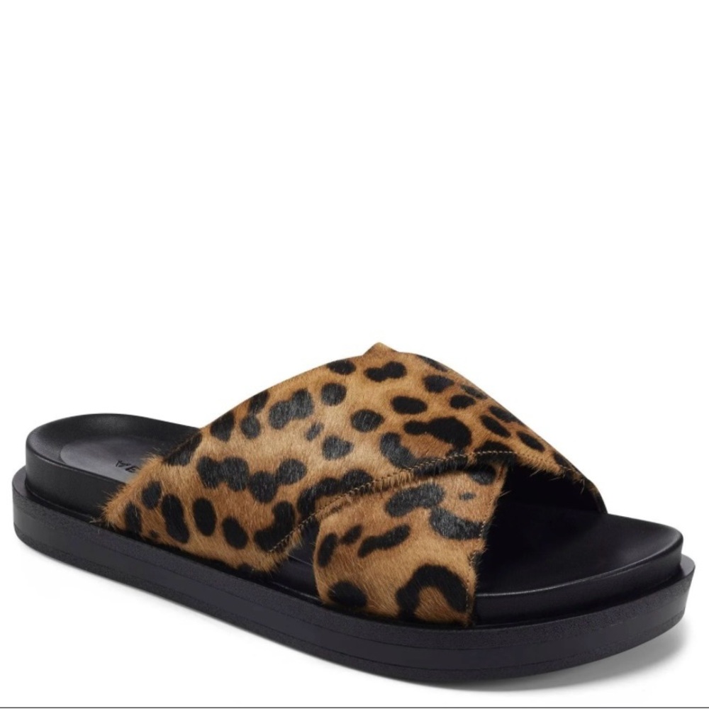 Aerosoles Lina Platform Brown/Black Leopard Print Calf Hair Leather Sandal Sz 12